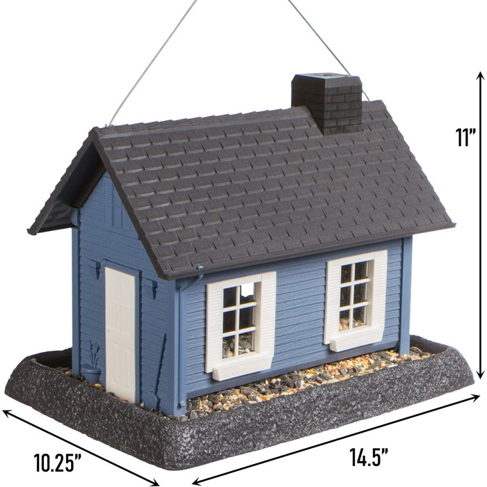 Велика синя годівниця для птахів North States Village Collection, легка для наповнення і очищення, з кабелем проти білок та кріпленням на жердину