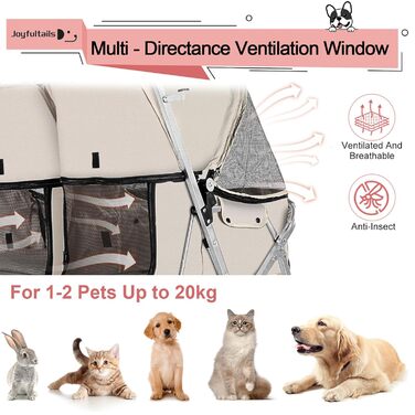Візок для собак Joyfultails, двомісний візок для домашніх тварин та дітей, складний візок для 2 собак та котів, сумка-переноска для близнят, візок для прогулянок та бігу з собаками, візок для тварин для подорожей з місцем для зберігання (сірий)