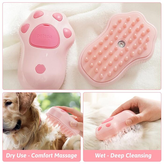 Щітка для котів і собак з водяним резервуаром, рожева. Для догляду, масажу та видалення шерсті