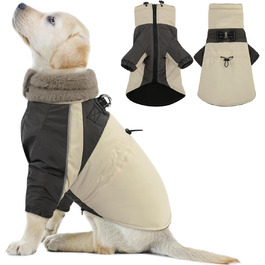 Зимовий одяг для собак, водонепроникний та вітронепроникний з отвором для повідка, для малих, середніх та великих собак, світловідбиваюча куртка з захистом живота, бежевий