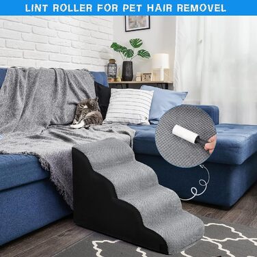 Сходинки для собак широкі 4 сходинки 50 см, з щільного піноматеріалу, для маленьких собак, знімний чохол, неслизьке дно, 51x72x41 см