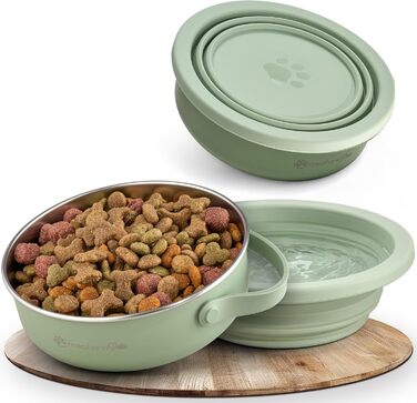 Hana Pets: Миска для годування тварин у дорогу 900 мл з кришкою - ідеальна для подорожей, на вулицю. Нержавіюча сталь, складаний силіконовий кришкою, аксесуар для собак - міцна, компактна, гігієнічна