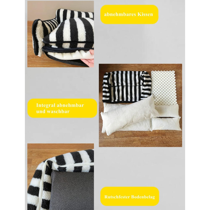 Крісло-лежанка для собак, лежанка для тварин, миється, м'яке ліжко для собак, подушка для собак, диванчик для собак (M-65x40x30см, чорно-білий)