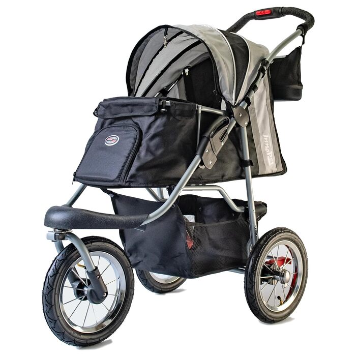 Візок для собак Innopet Comfort Air Eco чорного та срібного кольору – візок для собак/кішок з 30 см повітряними колесами, складаний, для лісових доріжок, світловідбиваючі смуги, органайзер, матеріал з переробленого нейлону