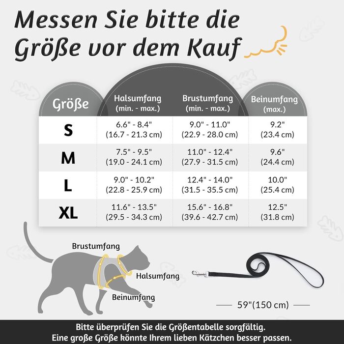 Шлейка для котів Rabbitgoo з повідком, чорна, M (XL, 1 шт.)