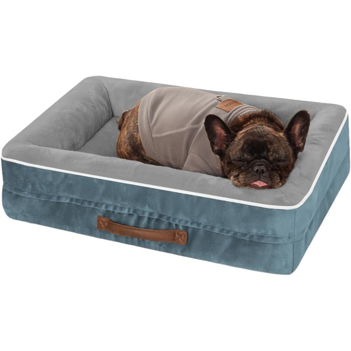 Ортопедичне ліжко для собак XL, корзина для собак, що можна прати, з яєцеподібною піною, водовідштовхуване диван для собак з неслизьким дном та чотиристоронньою подушкою (61x46x15см, блакитний)