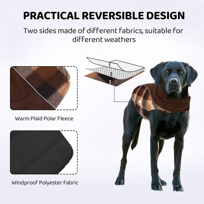 Теплий зимовий одяг для собак CITE TOILE з захистом живота, світловідбиваючими елементами, для собак великих порід, коричневий, XXL