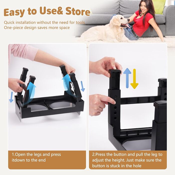 Підвищені годівниці для собак з перегородкою, 2 великі миски, регульована висота, для малих, середніх та великих собак