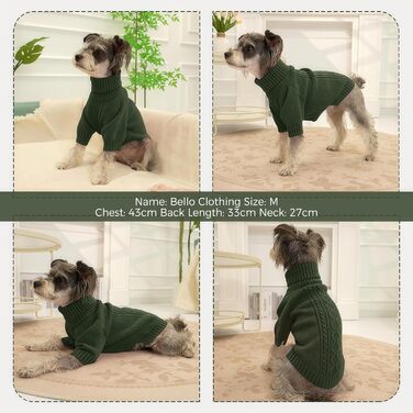 Вовняний пуловер для собак середніх порід - теплий, дихаючий, з коміром-гетром (M, зелений)