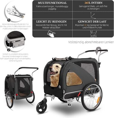 Трансформер для собак XL: велосипедний та візочок 2-в-1, до 40 кг, сірий