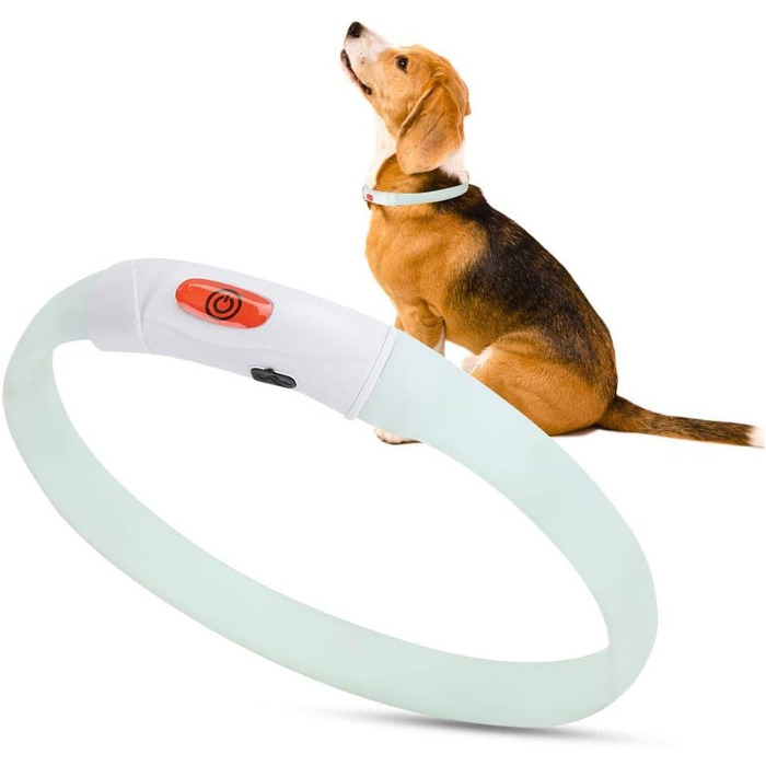 LED нашийник для собак Cikonielf USB, перезаряджається, світлодіодний, регульований, безпечний для котів та маленьких собак (білий)