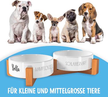 Миска для собак OWLBOOK з гравіюванням імені, керамічна миска для корму та води з бамбуковим підставкою, 300 мл