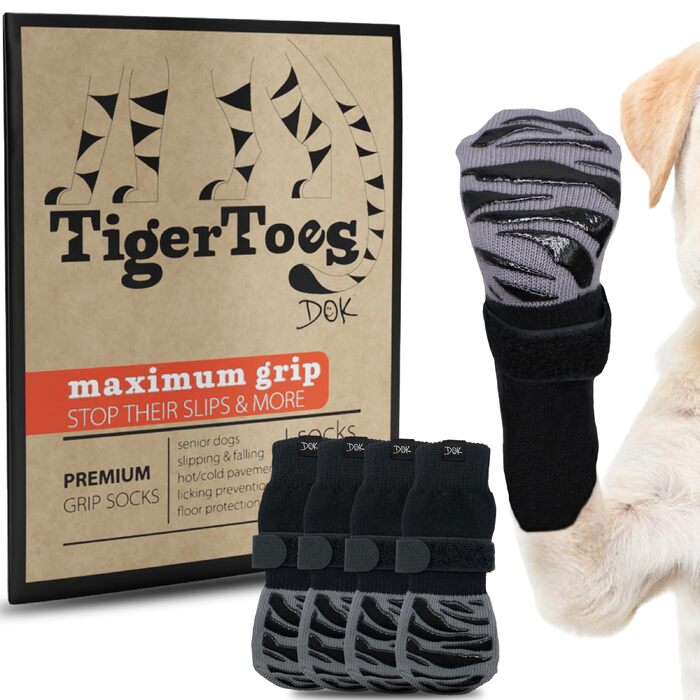Протиковзкі шкарпетки для собак DOK TigerToes Premium для твердих підлог, захист лап від слизьких поверхонь та вилизування, посиленийgrip