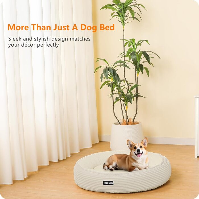 Кругле ліжко для собак середніх порід, котяче ліжко, м'яке, зручне, корзина для собак, донат, ліжко для собак, знімний, антиковзкий килимок, Ø 70 см, бежеве, 70 x 70 x 20 см