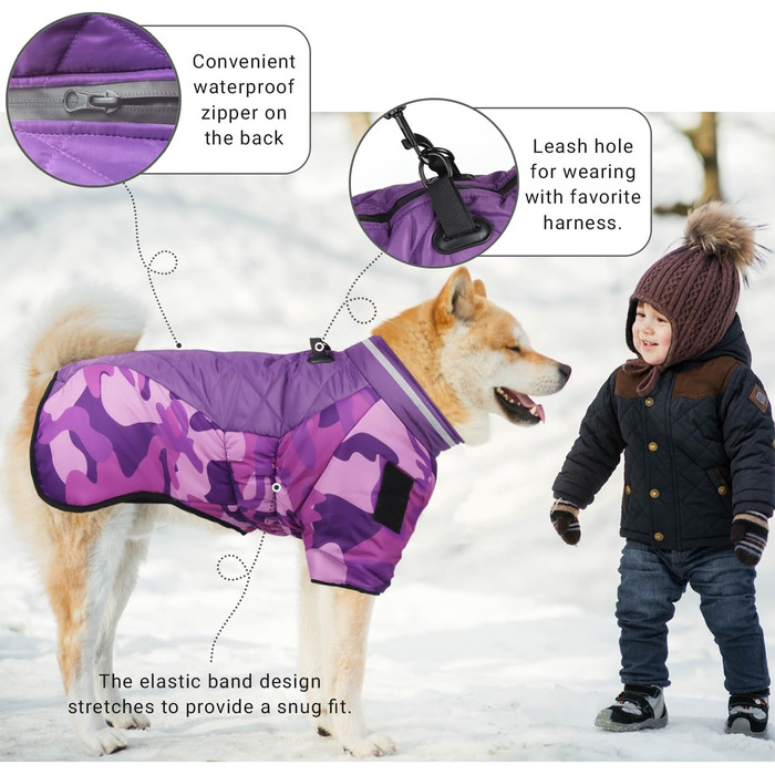 Зимовий одяг для собак: теплий водонепроникний зимовий куртка-комбінезон для середніх та великих собак (Lila, 3XL)