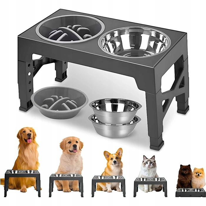Подвійна регульована миска для собак на підставці (велика), з антижор-ефектом 2в1