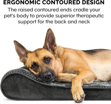 Ортопедичне ліжко для собак Furhaven, великі породи, до 34 кг, знімний водонепроникний чохол, Minky Plüsch & Samt, сірий колір, розмір Jumbo/XL (114 x 76 x 15 см)