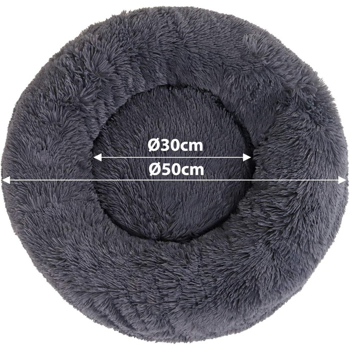 Кругле ліжко для собак та котів Lionto, Ø 50 см, м'яке, плюшеве, сірого кольору, з товстою набивкою, 50x50x20 см