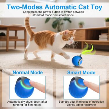 Інтерактивна іграшка для котів - м'ячик з федерцем, перезаряджається, 2 режими, автоматичний, для дому, самостійної розваги (Помаранчевий) (1 x Синій)