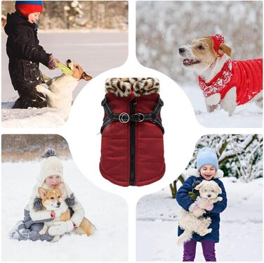 Теплий зимовий одяг для собак: відбиваючий зимовий одяг для цуценят, жилет для собак з вбудованим шлейкою, для маленьких, середніх та великих собак, бургундський колір S