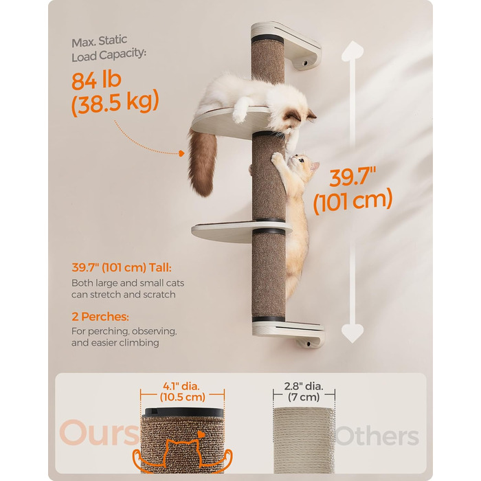 Feandrea Clickat Collection - Драбина-подряпування для котів, 100 см, XL, з 2 стійками, для стіни, розширювана