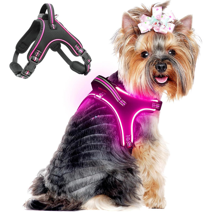 Світлодіодне шлейка для собак з підсвічуванням, зарядний пристрій, шлейка з ручкою, світловідбиваюча нагрудна пов'язка для безпеки вночі для середніх, малих та великих собак (S, Рожевий)