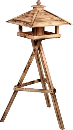 Дерев'яна годівниця для птахів dobar Green Label 18008FSCe, велика, 50x50x36 см, підвісна та для стійки, натуральне дерево, обпалена, для диких птахів