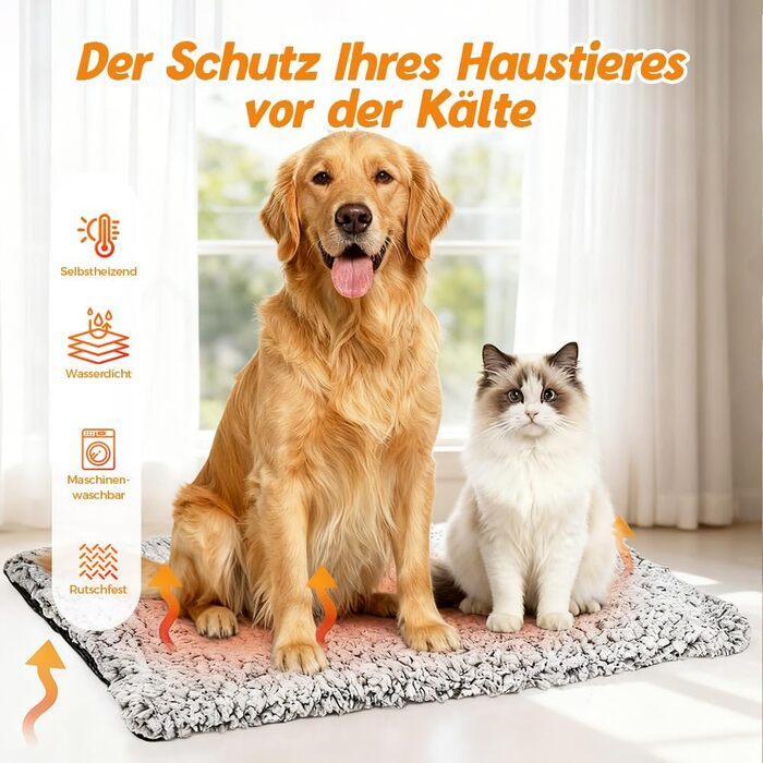 Самогріюча котяча ковдра, килимок для котів та собак, тепла ковдра без електроенергії, килимок для котячого ліжка, пральна тепла підстилка товста та м'яка (L:70 * 50CM)