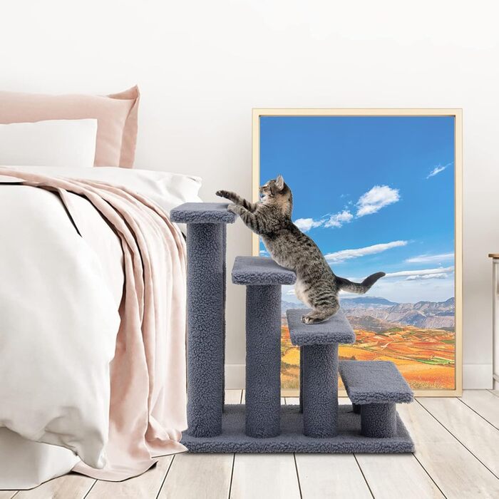 Сходинка для котів та собак GYMAX - 4 сходинки, сірий колір, 60,5 x 41 x 60,5 см