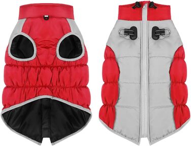 Водонепроникна куртка для собак на зиму: тепла, вітростійка, з D-кільцем та світловідбиваючими елементами. Підходить для собак маленьких та середніх порід (6XL), колір - червоний