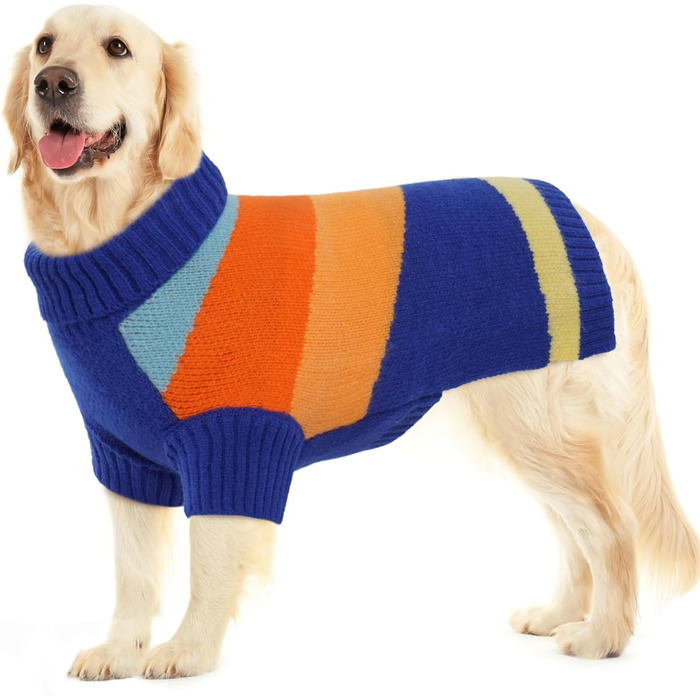 Вовняний пуловер для собак великих порід, теплий ролkragen, блакитний, XXXXL