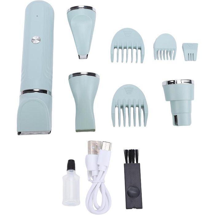 Електрична машинка для грумінгу тварин Acouto, 4-в-1, бездротова, USB, з 4 насадками для котів та собак, тиха, преміум-якість (GREEN), зелена