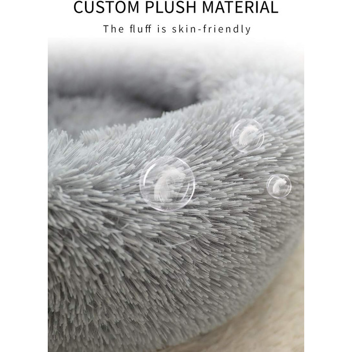 Кругле плюшеве ліжко для домашніх тварин у формі пончика, 50 см, бежеве. Підходить для собак та котів. Вологостійке дно.