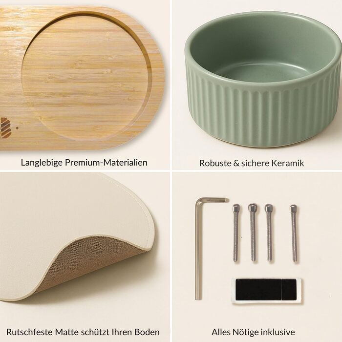 Миска для собак BELMIN, піднята - миска для води та їжі для собак, піднята годівниця для великих собак та котів, 2 регульовані висоти, миска з кераміки з бамбуковим підставкою, неслизький килимок