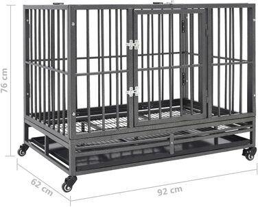 Клітка для собак на колесах із сталі vidaXL 102x72x85 см, транспортна переноска, розмір L (92x62x76 см)