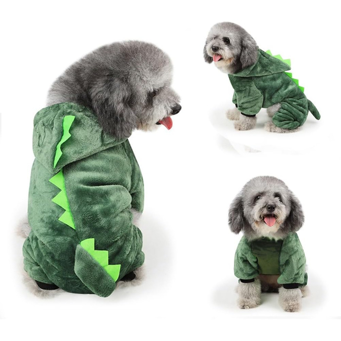 Костюм для собак FRCOLOR (зелений, L) - 3 шт. Динозавр, теплий матеріал, для свят та фотосесій