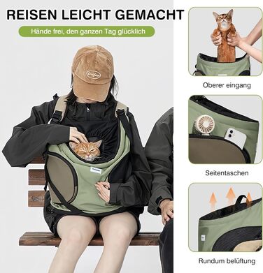Рюкзак-переноска для собак та котів ALLSOPETS, зручний та дихаючий, з інтегрованим ремінцем безпеки, для подорожей та прогулянок (Оливковий)