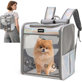 Рюкзак-переноска для котів та собак великих порід ALLSOPETS, складаний, дихаючий, для подорожей, прогулянок (димно-зелений, блискучий)