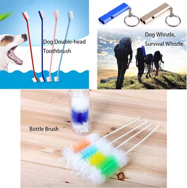 Водяна пляшка для собак SukaJia 4-в-1 з мискою, свистком та щіткою (500 мл, Рожевий)