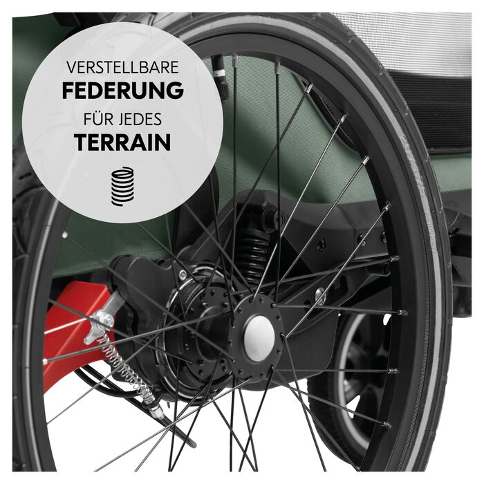 Hauck Bike N Walk Duo - 3в1 велопричіп для двох дітей з амортизацією, ручним гальмом та регульованими спинками (Dark Green)