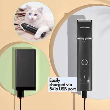 Професійний набір для стрижки собак та котів BarberBoss: бездротові стригучі машинки з керамічним лезом, для густого та жорсткого хутра, водонепроникні