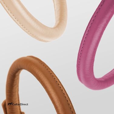 Шкіряний ошийник для собак CollarDirect, круглий, м'який, з роликом, ручної роботи, справжня шкіра, для цуценят та собак різних розмірів, чорний, рожевий, червоний, фіолетовий, блакитний, рожевий, 35-40 см