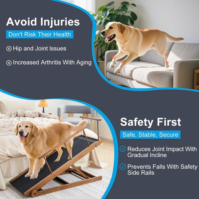 Рампа для собак на ліжко та диван, 5 сходинок, регульована, для маленьких та великих собак (Коричнева, 115 см)