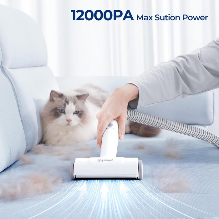 Пилсос для собак та котів Pecute 12000Pa з набором для грумінгу, 1.5л, машинка для стрижки