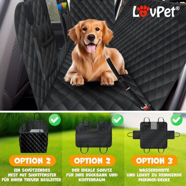 Захисний килимок Lovpet® для собак у машину 2в1: для заднього сидіння та багажника з боковим захистом та оглядовим вікном. Водовідштовхуючий, універсальний, чорний. В комплекті аксесуари.