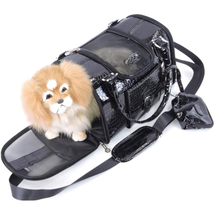 Переноска для собак та домашніх тварин PJDDP, чорна, S - сумка-переноска з PU-шкіри для подорожей та прогулянок