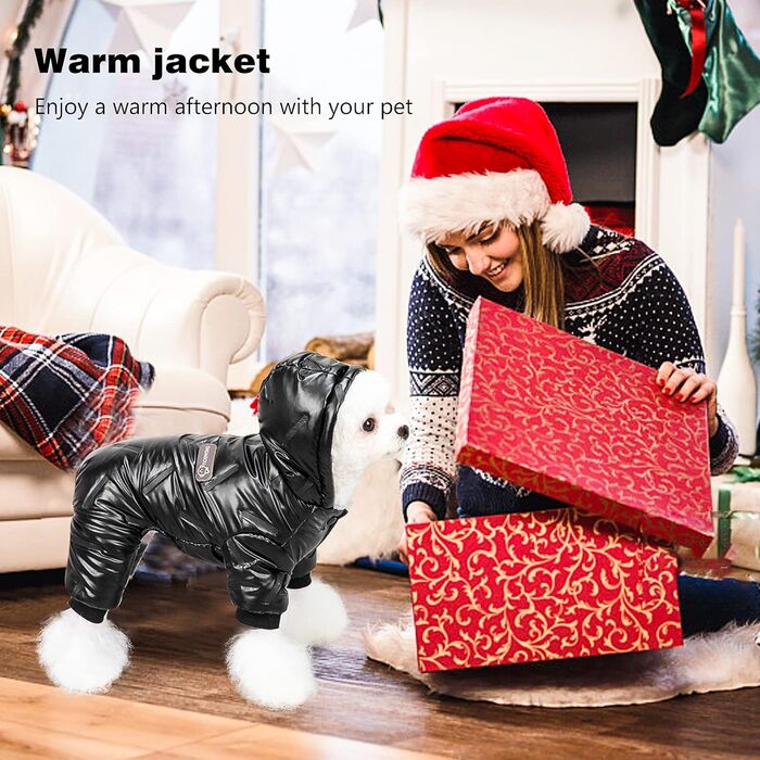 Водонепроникний теплий зимовий одяг для собак Petcute з капюшоном. Куртка-пуховик для маленьких, середніх та великих собак. Чорний колір, розмір M