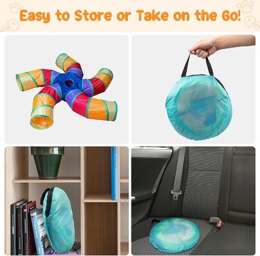 Туннель для котів Depets, великий 5-ти ходовий ігровий тунель-труба зі штандером, S-подібний складний тунель з інтерактивним віконцем, ідеальний для занять в приміщенні для кошенят