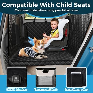 Водонепроникний захист для заднього сидіння авто: килимок для собак з жорсткою основою, захистом від подряпин та оглядовим вікном