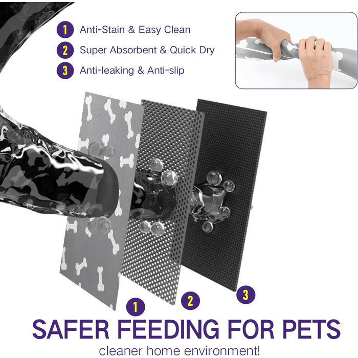Килимок для годування собак і котів, 60x40 см, вбираючий, нековзний, великий, легко миється, швидко сохне (Світло-сірий)